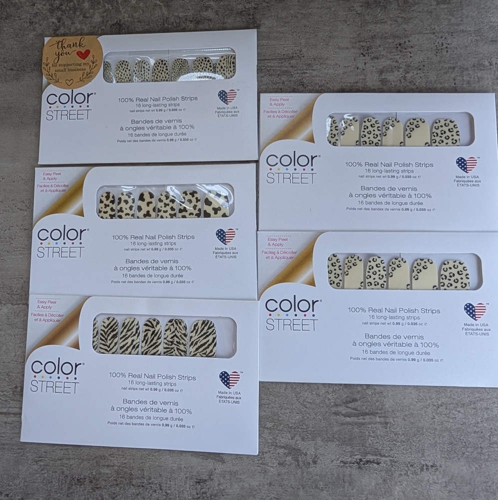 Lot of 5 Color Street 100% Real Nail Polish Strips Stickers Animal Print